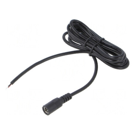 Cablu DC 5,5/2,5 soclu drept negru 1,5m 2x0,5mm2 -20÷80°C | Electronic-mag.ro | Componente Electronice