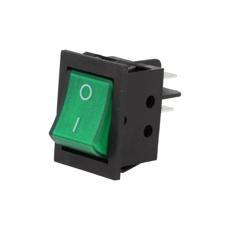 Rocker DPST ON-OFF 15A/250VAC Verde cu Neon 35mΩ | Electronic-mag.ro | Componente Electronice