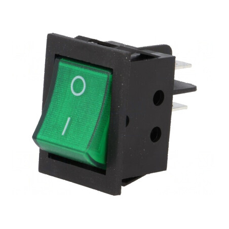 Rocker DPST ON-OFF 15A/250VAC Verde cu Neon 35mΩ | Electronic-mag.ro | Componente Electronice