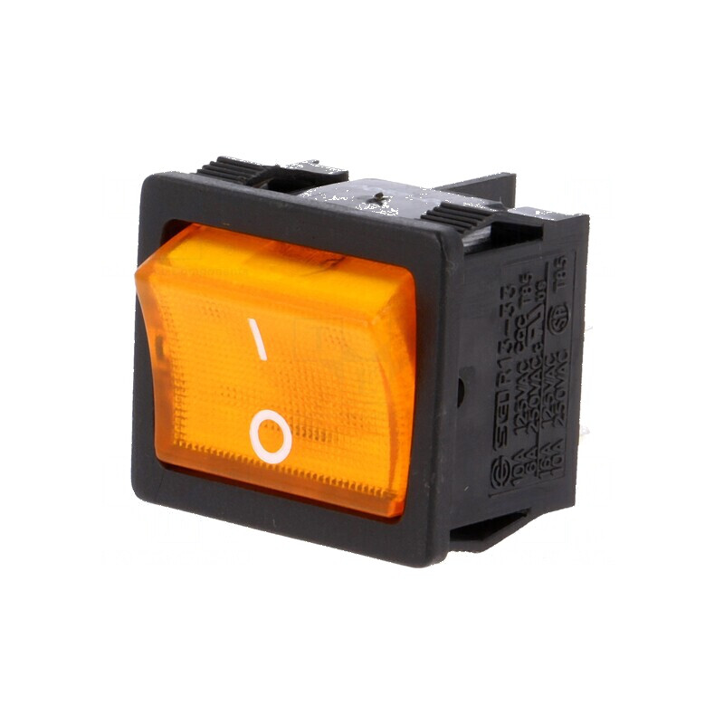 Rocker DPST 2 ON-OFF 6A/250VAC Portocalie cu Neon | Electronic-mag.ro | Componente Electronice