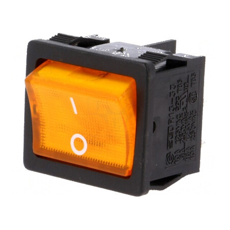 Rocker DPST 2 ON-OFF 6A/250VAC Portocalie cu Neon | Electronic-mag.ro | Componente Electronice