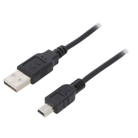 Cablu USB 2.0 A la B mini, 1m, negru | Electronic-mag.ro | Componente Electronice