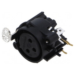 Conector XLR soclu mamă PIN 3 unghi 90° cu buton THT 6A | Electronic-mag.ro | Componente Electronice