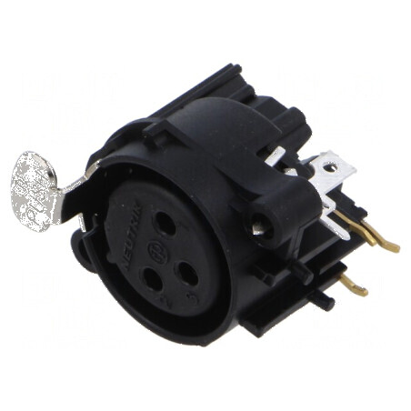 Conector XLR soclu mamă PIN 3 unghi 90° cu buton THT 6A | Electronic-mag.ro | Componente Electronice