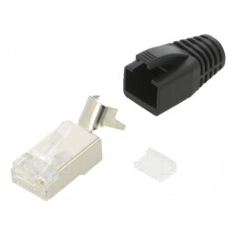 Conector RJ45 ecranat Cat 6a cu manșon pe cablu - mufă PIN 8 | Electronic-mag.ro | Componente Electronice