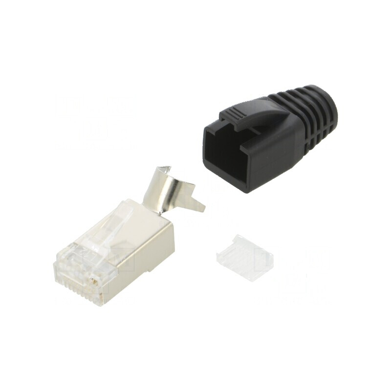 Conector RJ45 ecranat Cat 6a cu manșon pe cablu - mufă PIN 8 | Electronic-mag.ro | Componente Electronice