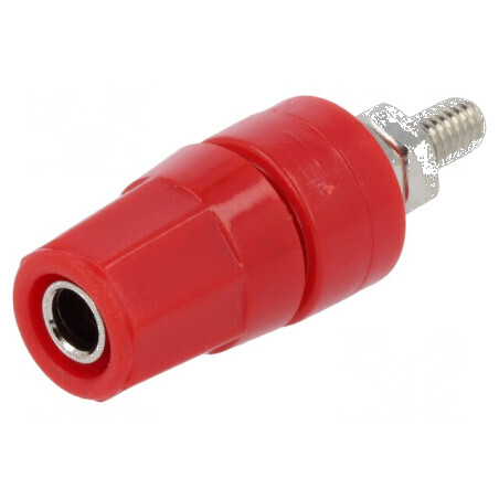 Conector banană 4mm soclu 24A roșu nichelat cu izolație | Electronic-mag.ro | Componente Electronice