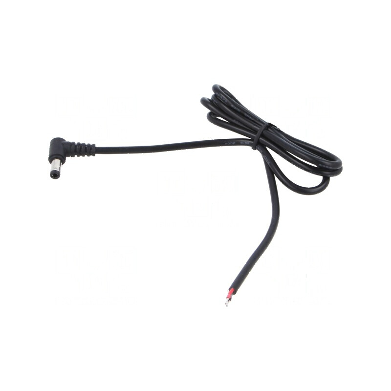 Cablu DC 5,5/2,1 mufă unghi negru 1,5m 2x0,5mm² -20÷80°C | Electronic-mag.ro | Componente Electronice