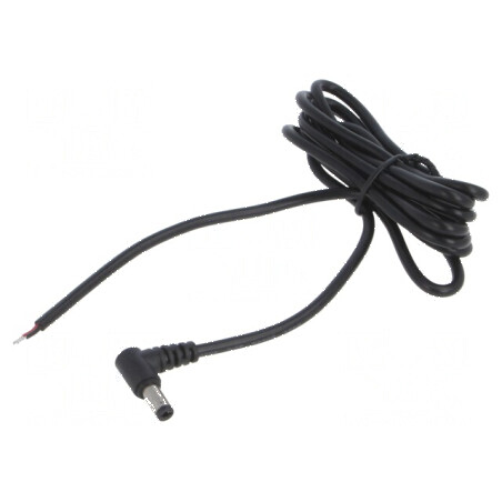 Cablu DC 5,5/2,5 cu mufă în unghi negru 1,5m 2x0,5mm2 -20÷80°C | Electronic-mag.ro | Componente Electronice