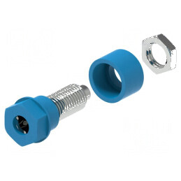 Conector banană 4mm soclu 36A 30VAC 60VDC albastru Ø6mm | Electronic-mag.ro | Componente Electronice