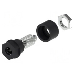 Conector banană 4mm soclu 36A 30VAC 60VDC Ø6mm negru | Electronic-mag.ro | Componente Electronice