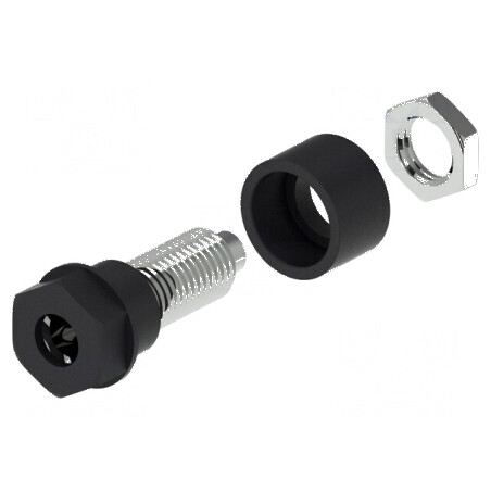 Conector banană 4mm soclu 36A 30VAC 60VDC Ø6mm negru | Electronic-mag.ro | Componente Electronice