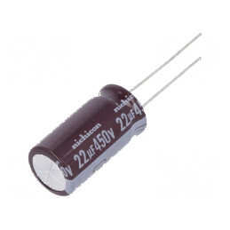 Condensator electrolitic THT 22uF 450VDC Ø12,5x25mm ±20% | Electronic-mag.ro | Componente Electronice