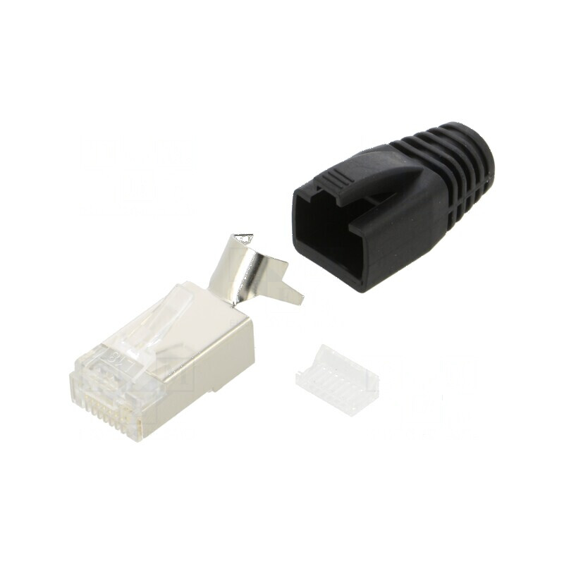 Conector RJ45 Cat 6 ecranat cu manșon pe cablu, mufă PIN 8 | Electronic-mag.ro | Componente Electronice Conector RJ45 Cat 6 ecranat cu manșon pe cablu, mufă PIN 8 | Electronic-mag.ro | Componente Electronice
