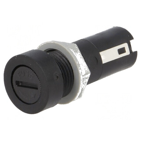 Clemă siguranţe cilindrice 5x20mm 10A neagră 250VAC pe panou | Electronic-mag.ro | Componente Electronice