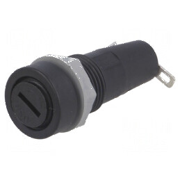 Clemă siguranţe cilindrice 5x20mm 10A neagră pe panou 250VAC | Electronic-mag.ro | Componente Electronice