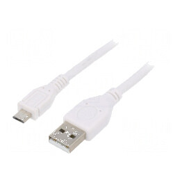 Cablu USB 2.0 A la micro B 1m alb PVC aurit | Electronic-mag.ro | Componente Electronice