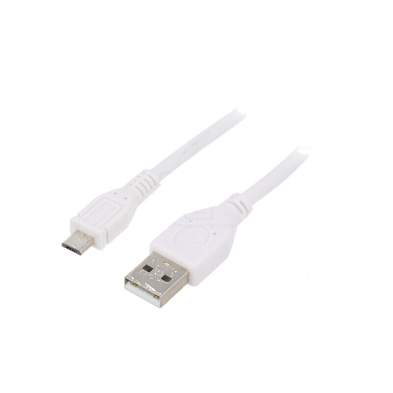 Cablu USB 2.0 A la micro B 1m alb PVC aurit | Electronic-mag.ro | Componente Electronice Cablu USB 2.0 A la micro B 1m alb PVC aurit | Electronic-mag.ro | Componente Electronice