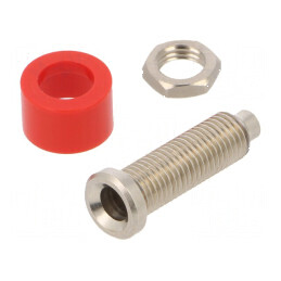 Conector banană 4mm soclu 36A 30VAC 60VDC roşu Ø6mm | Electronic-mag.ro | Componente Electronice