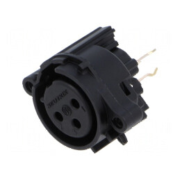 Conector XLR soclu mamă 3 PIN drept cu buton THT negru 6A | Electronic-mag.ro | Componente Electronice