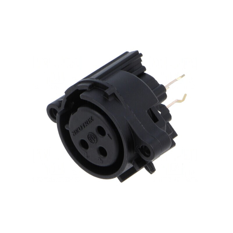Conector XLR soclu mamă 3 PIN drept cu buton THT negru 6A | Electronic-mag.ro | Componente Electronice