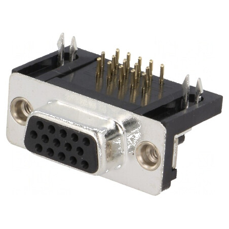 Conector D-Sub HD 15 pini soclu mamă unghi 90° THT UNC 4-40 | Electronic-mag.ro | Componente Electronice