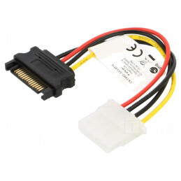Cablu SATA Molex tată la SATA mufă, 0,15m, negru/roșu/galben | Electronic-mag.ro | Componente Electronice