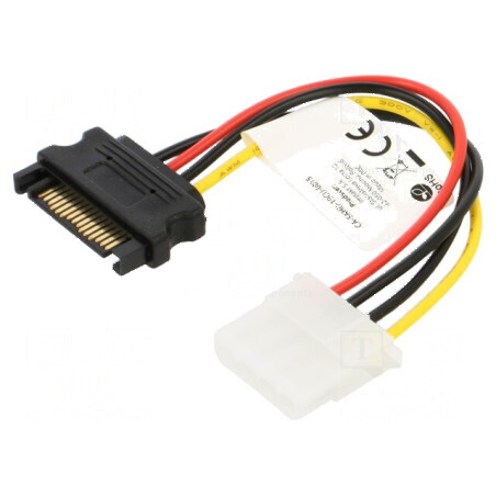 Cablu SATA Molex tată la SATA mufă, 0,15m, negru/roșu/galben | Electronic-mag.ro | Componente Electronice