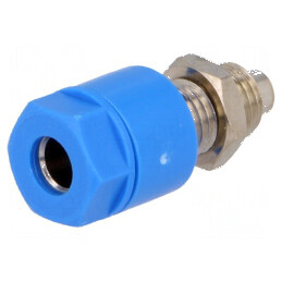 Conector banană 4mm soclu 36A 30VAC 60VDC Ø6mm albastru | Electronic-mag.ro | Componente Electronice