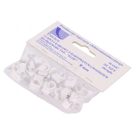 Element de susținere albă cu cablu rotund, 25 buc, cu cui 8mm | Electronic-mag.ro | Componente Electronice
