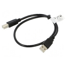 Cablu USB 2.0 A-B 0,5m negru cu conectori auriti | Electronic-mag.ro | Componente Electronice