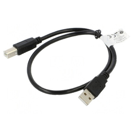 Cablu USB 2.0 A-B 0,5m negru cu conectori auriti | Electronic-mag.ro | Componente Electronice
