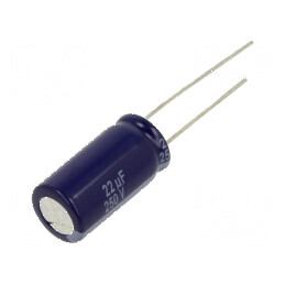Condensator electrolitic THT 22uF 250VDC Ø10x20mm 5mm Raster | Electronic-mag.ro | Componente Electronice