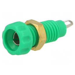 Conector banană 4mm soclu 10A 60VDC verde nichelat 23mm | Electronic-mag.ro | Componente Electronice