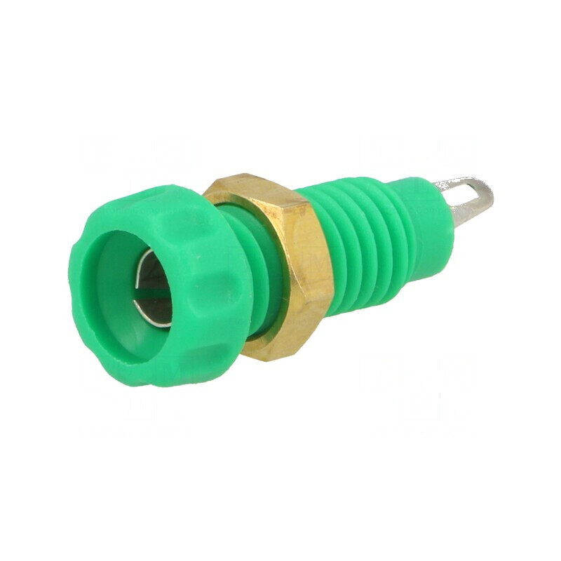 Conector banană 4mm soclu 10A 60VDC verde nichelat 23mm | Electronic-mag.ro | Componente Electronice