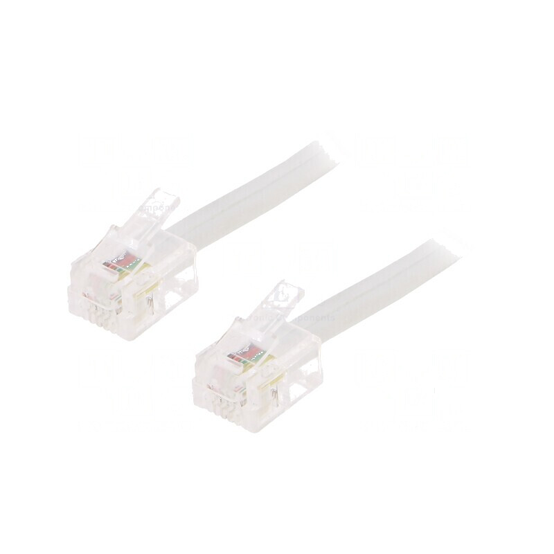 Cablu telefon RJ11 3m alb cu mufă la ambele capete | Electronic-mag.ro | Componente Electronice