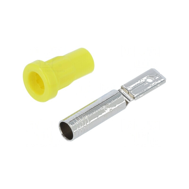 Conector banană 4mm soclu 25A 30VAC 60VDC galben nichelat | Electronic-mag.ro | Componente Electronice