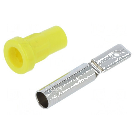 Conector banană 4mm soclu 25A 30VAC 60VDC galben nichelat | Electronic-mag.ro | Componente Electronice