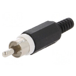 Conector RCA mufă tată nichelat cu manşon drept pentru lipire | Electronic-mag.ro | Componente Electronice