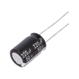 Condensator electrolitic THT 220uF 50VDC Ø10x16mm 5mm Raster | Electronic-mag.ro | Componente Electronice