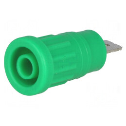 Conector banană 4mm soclu 32A verde nichelat pe panou 24mm | Electronic-mag.ro | Componente Electronice