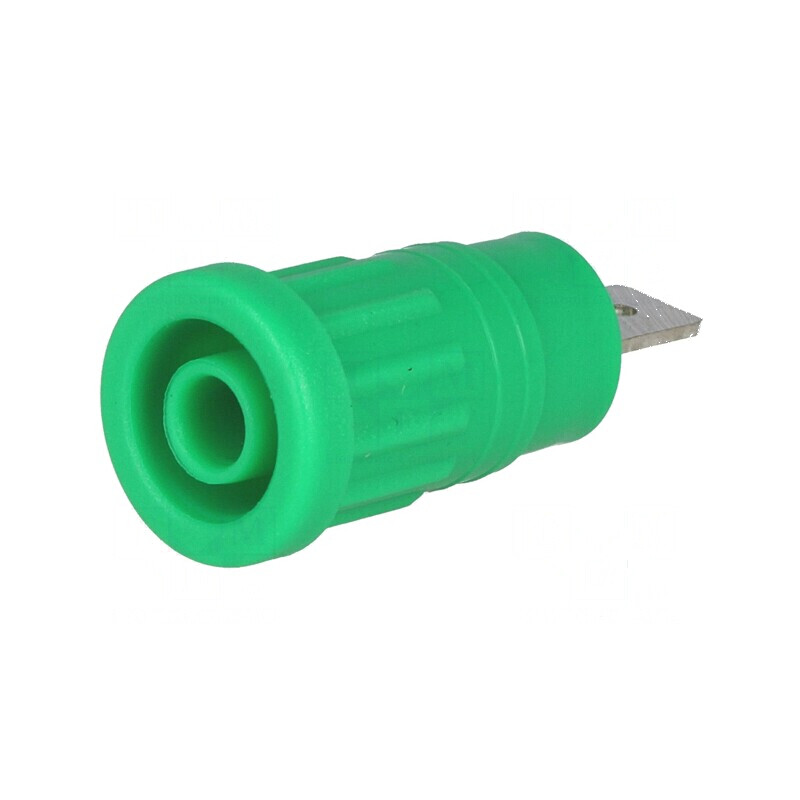 Conector banană 4mm soclu 32A verde nichelat pe panou 24mm | Electronic-mag.ro | Componente Electronice