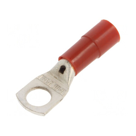 Vârf inelar tubular M8 Ø 8,5mm 10mm2 crimpat cablu roșu | Electronic-mag.ro | Componente Electronice