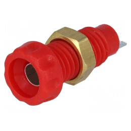 Conector banană 4mm soclu roşie 10A 60VDC 23mm nichelat | Electronic-mag.ro | Componente Electronice