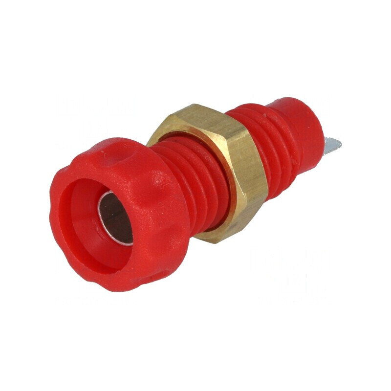 Conector banană 4mm soclu roşie 10A 60VDC 23mm nichelat | Electronic-mag.ro | Componente Electronice