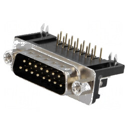 Conector D-Sub 15 pini soclu tată unghi 90° THT UNC 4-40 -55÷105°C | Electronic-mag.ro | Componente Electronice