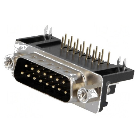 Conector D-Sub 15 pini soclu tată unghi 90° THT UNC 4-40 -55÷105°C | Electronic-mag.ro | Componente Electronice