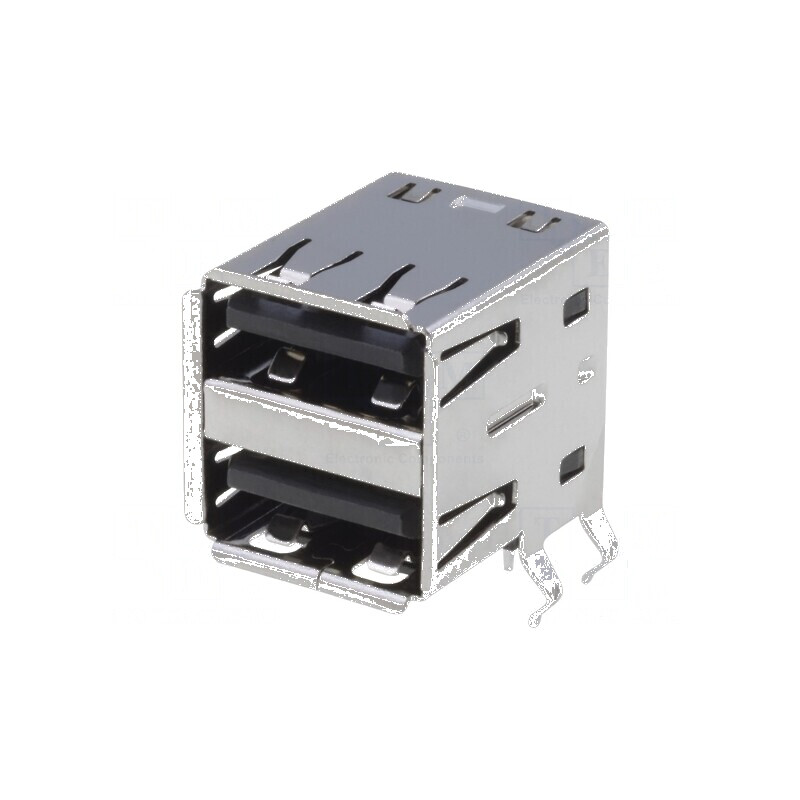 Conector USB A soclu THT unghi 90° duble USB 2.0 aurit | Electronic-mag.ro | Componente Electronice