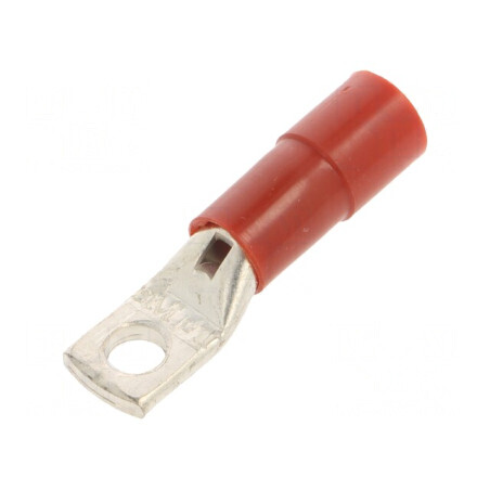 Vârf inelar tubular M5 Ø 5,2mm, 10mm², crimpat, cablu roșu | Electronic-mag.ro | Componente Electronice