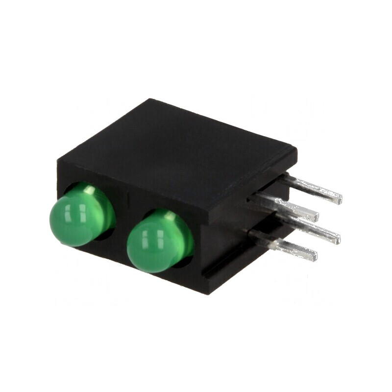 LED 3mm Verde 2 Diode 20mA 60° 2,2-2,5V în Carcasă | Electronic-mag.ro | Componente Electronice